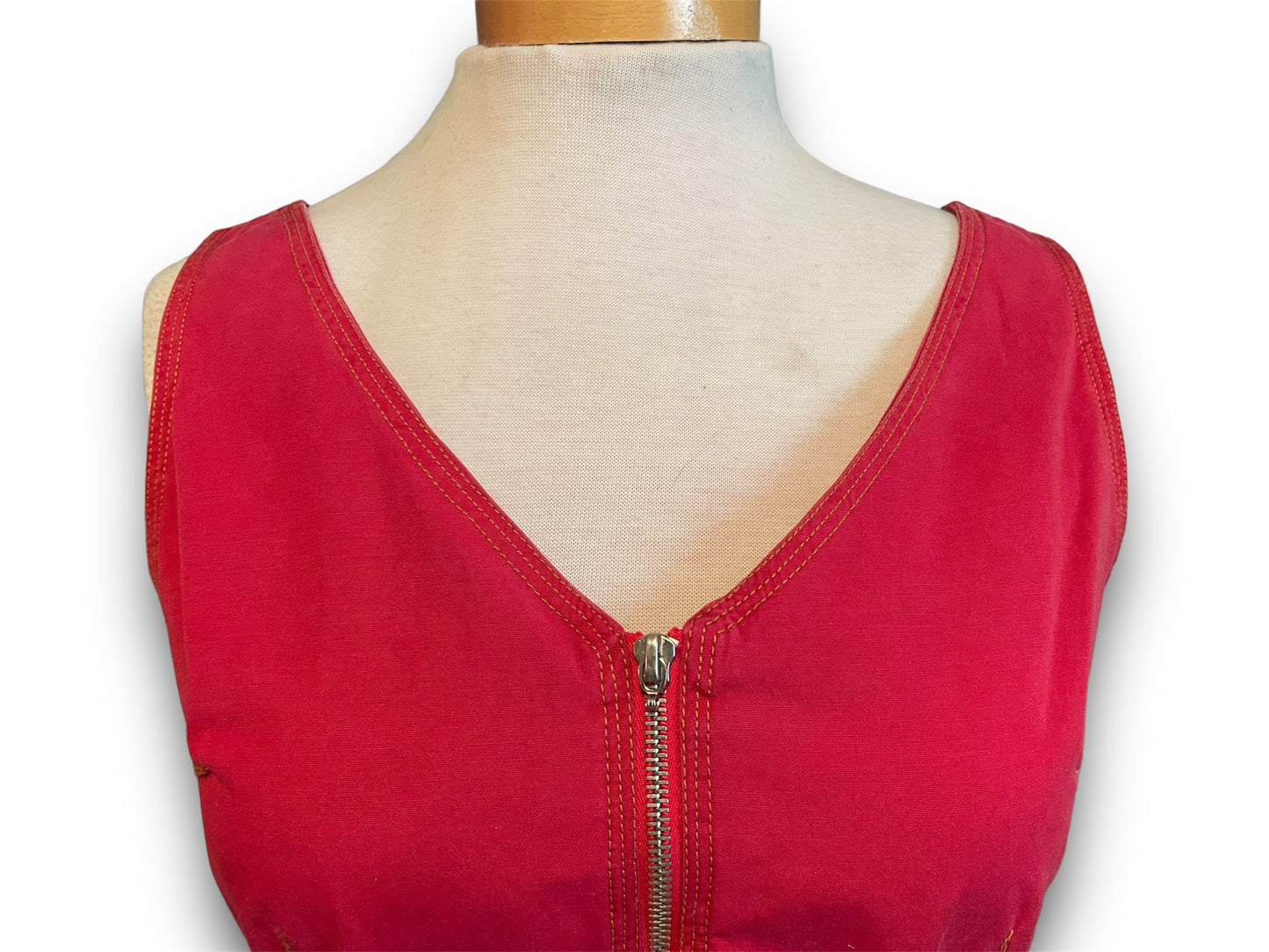 Vintage 1990’s Esprit Red Zip Front Tank Sleeve Mini Dress