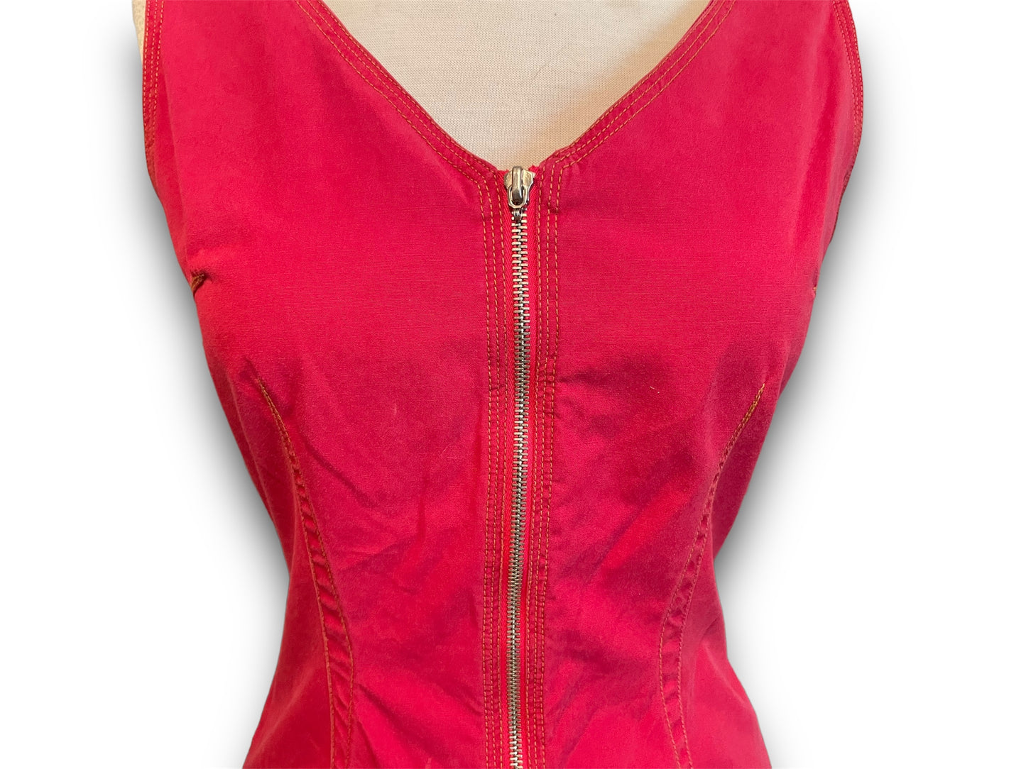 Vintage 1990’s Esprit Red Zip Front Tank Sleeve Mini Dress