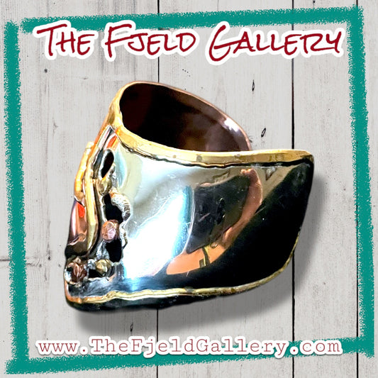 Arts & Crafts Brutalist Mixed Metal Copper & Brass Chevron Cuff