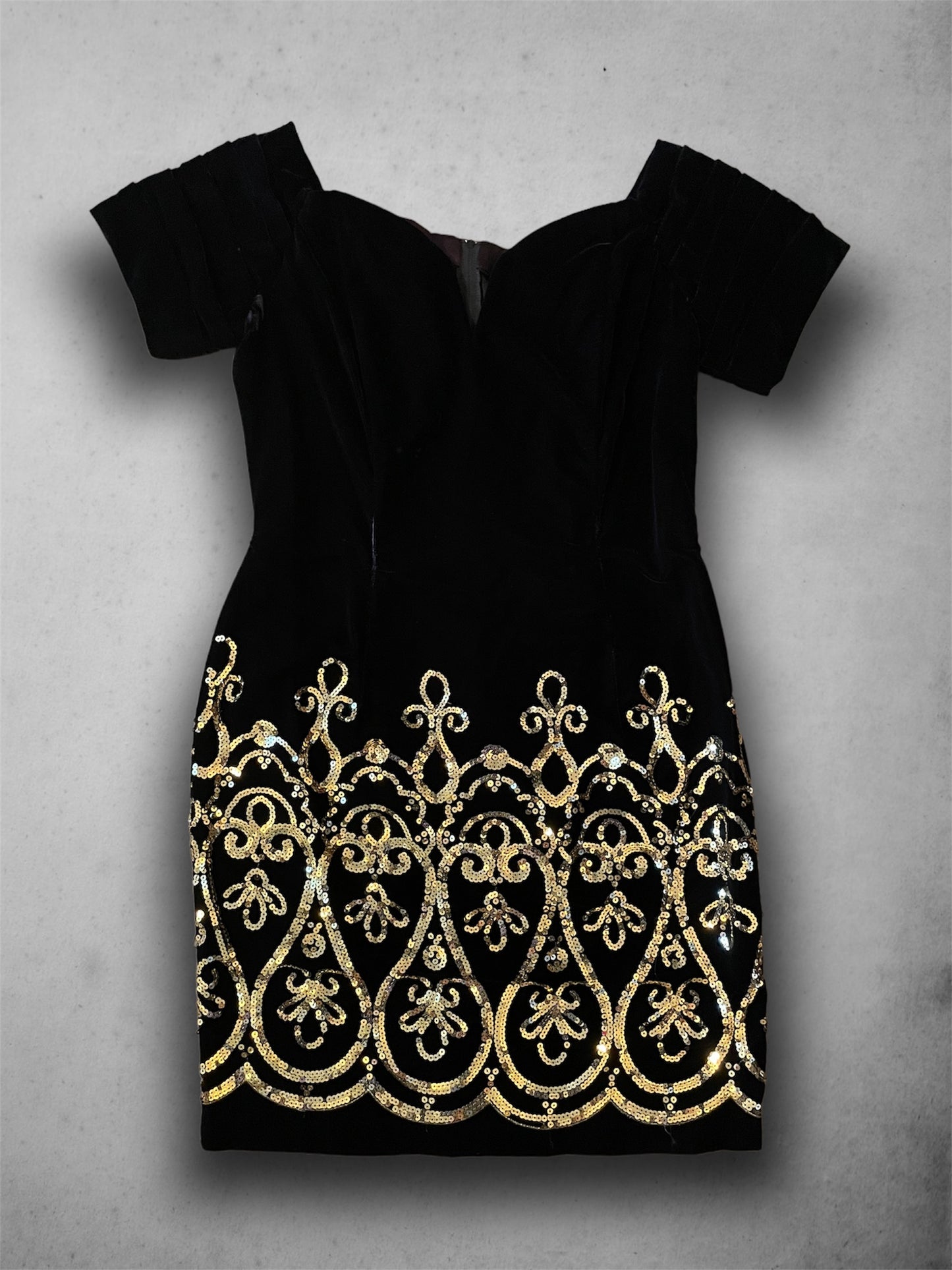 Vintage 1980’s Velvet & Gold Sequin Party Dress