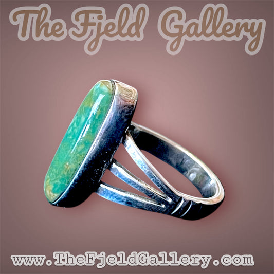 Native American Embossed Green Turquoise Gemstone Solitare Ring Size 6.25