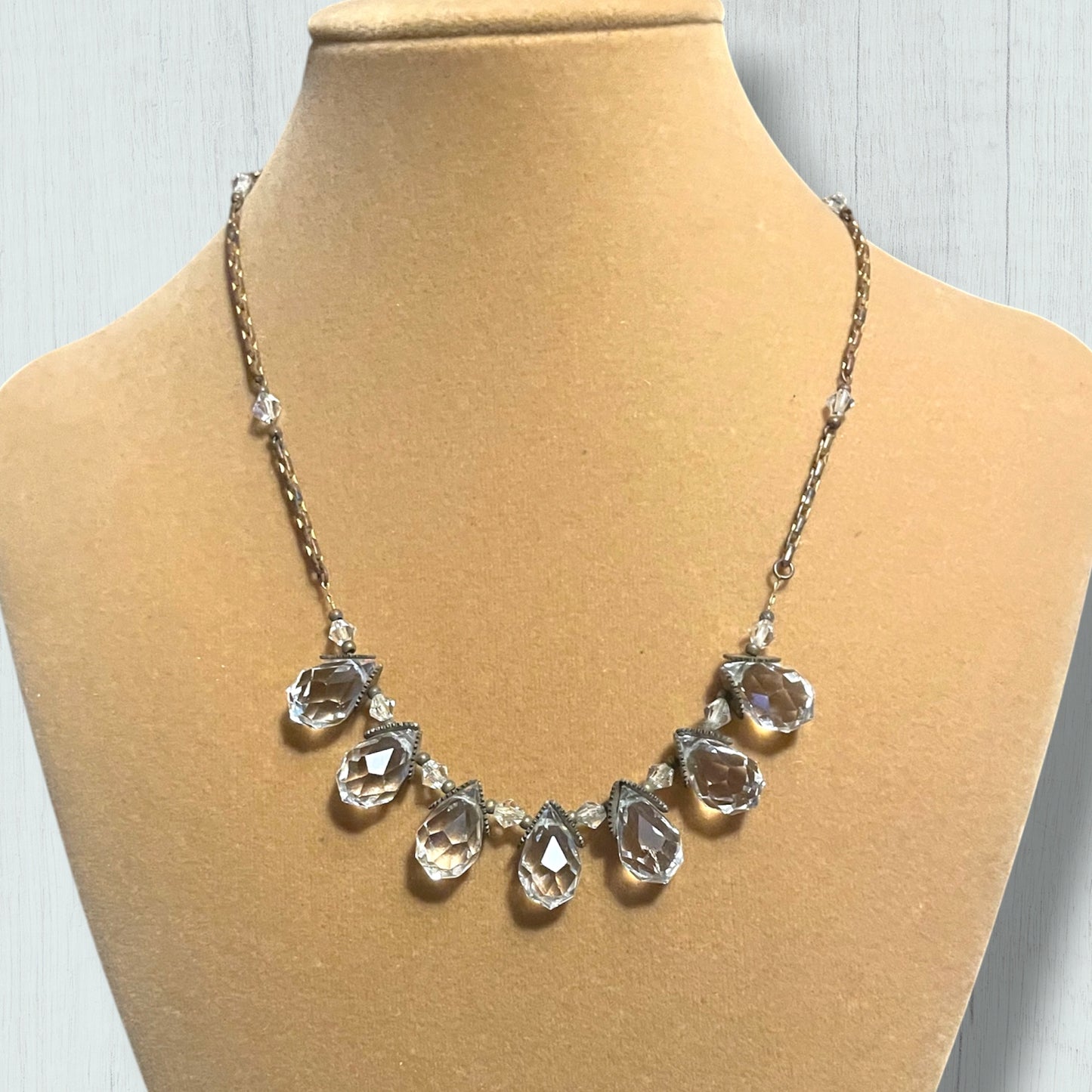 Antique Victorian Faceted Quartz Gemstone Briolette Teardrop & Brass Sawblade Festoon Necklace