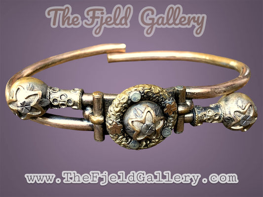 Victorian mixed metal rolled gold hinged cuff bracelet