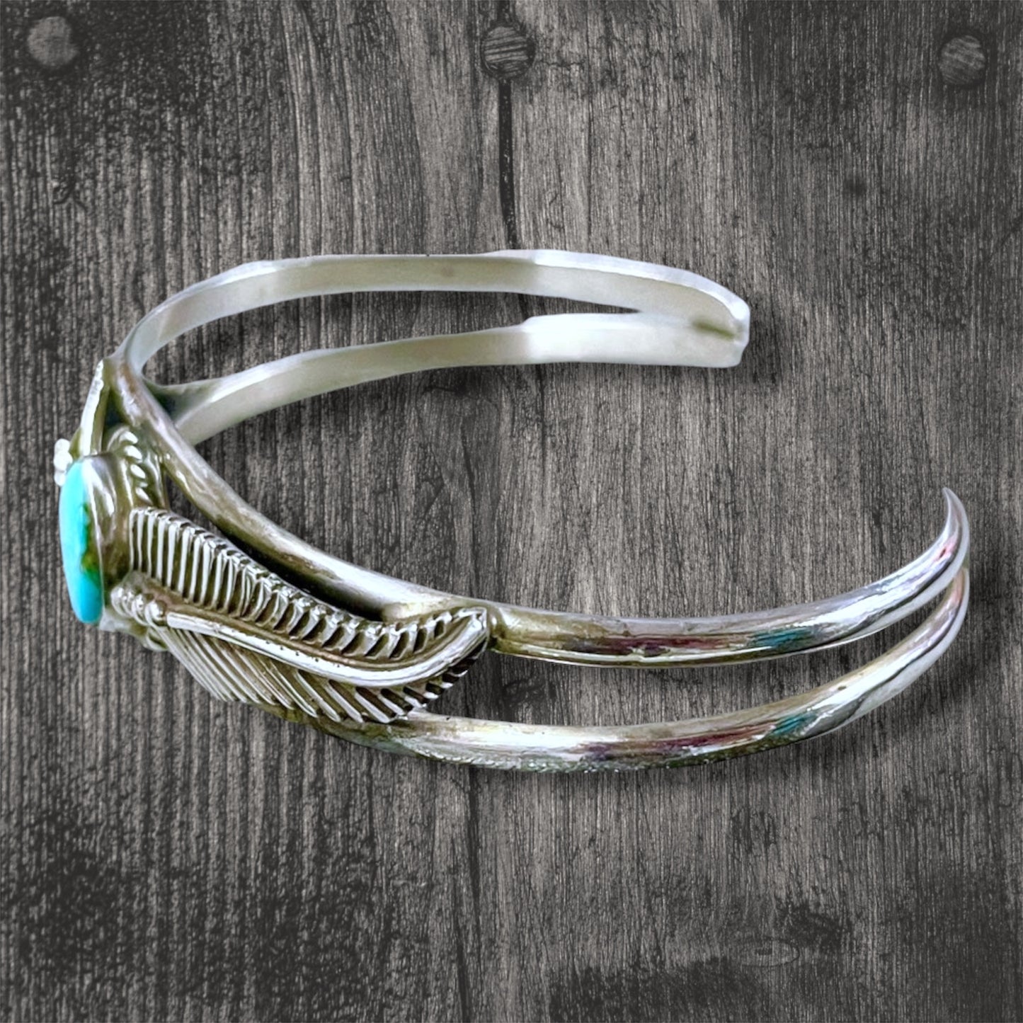 Native American Turquoise Double Leaf Sterling Silver Cuff Bracelet