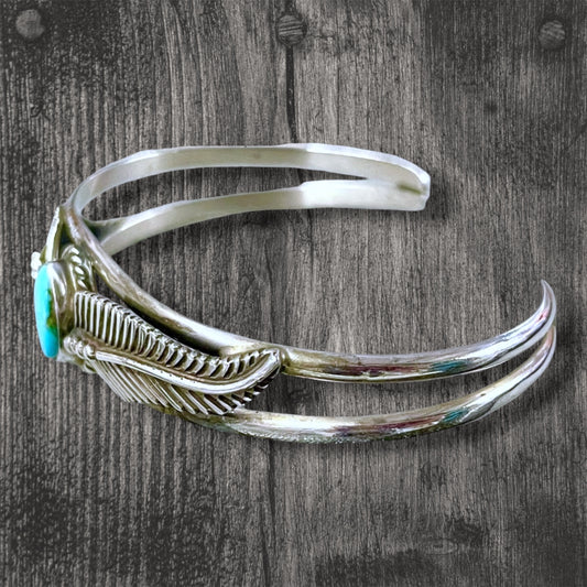 Native American Turquoise Double Leaf Sterling Silver Cuff Bracelet