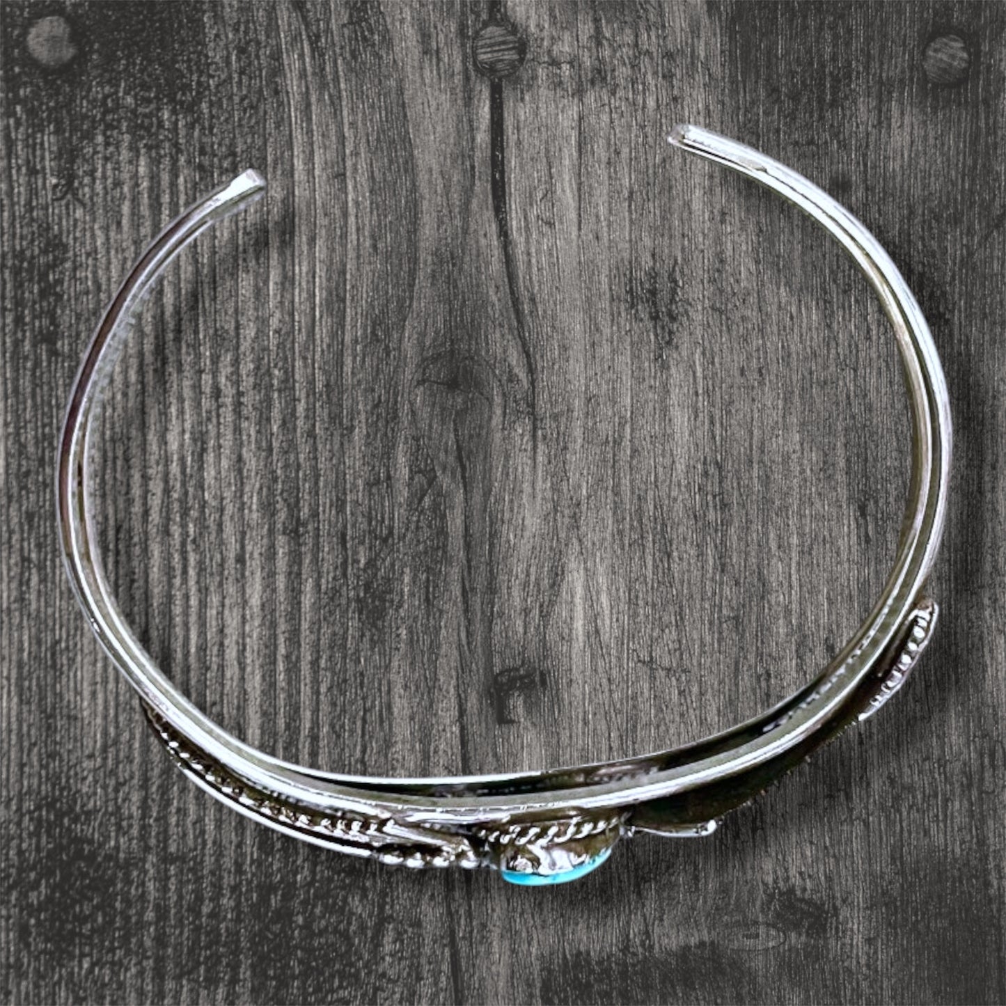 Native American Turquoise Double Leaf Sterling Silver Cuff Bracelet
