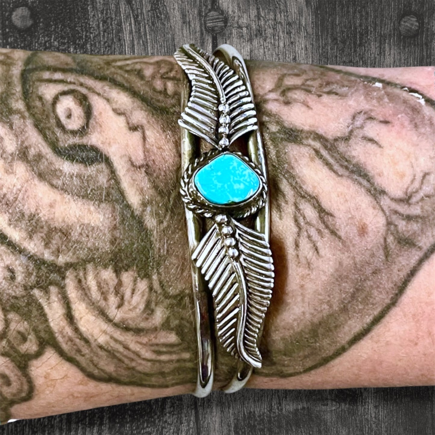 Native American Turquoise Double Leaf Sterling Silver Cuff Bracelet