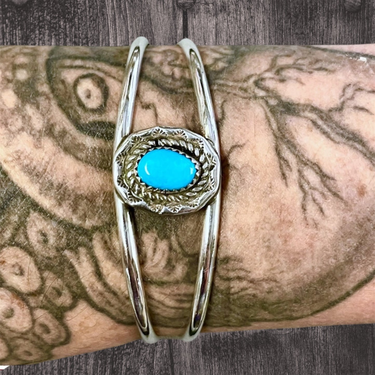 Vintage D.C. Thomas Navajo Native American Turquoise Sterling Silver Cuff Bracelet