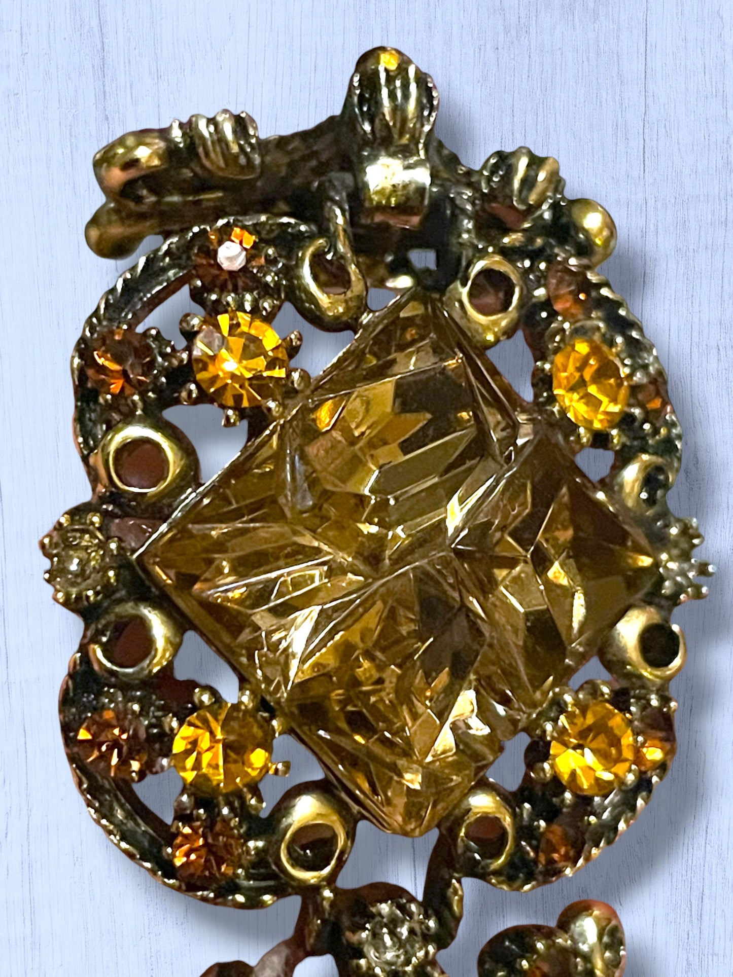 Incredible Vintage Chunky Faceted Amber & Topaz Crystal Designer Bracelet