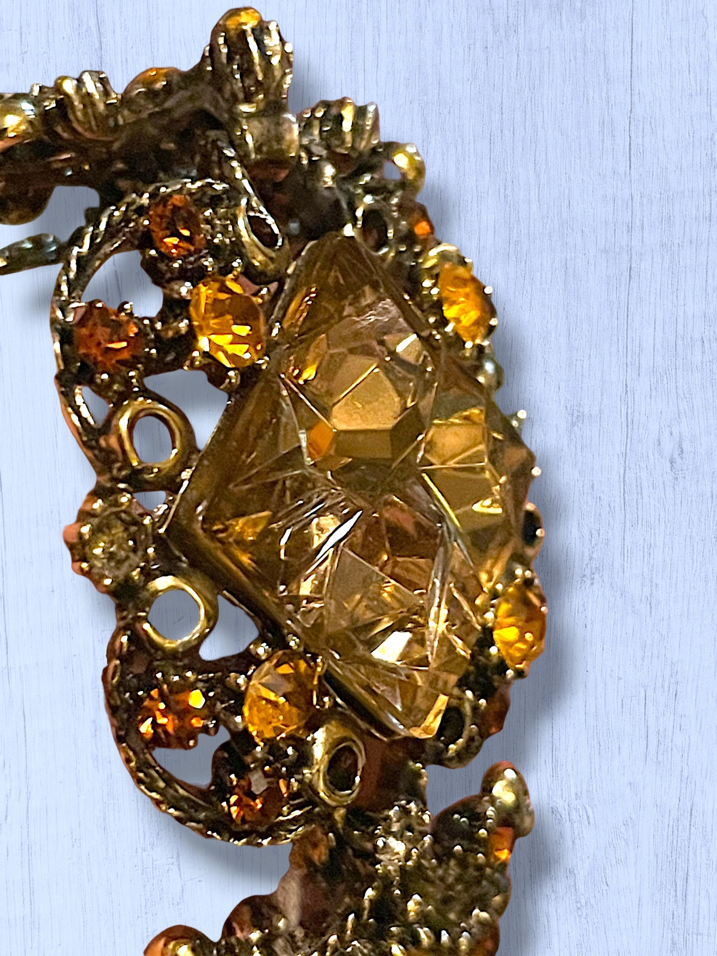 Incredible Vintage Chunky Faceted Amber & Topaz Crystal Designer Bracelet