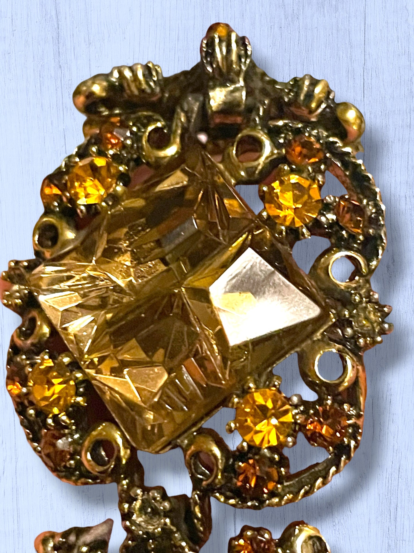 Incredible Vintage Chunky Faceted Amber & Topaz Crystal Designer Bracelet
