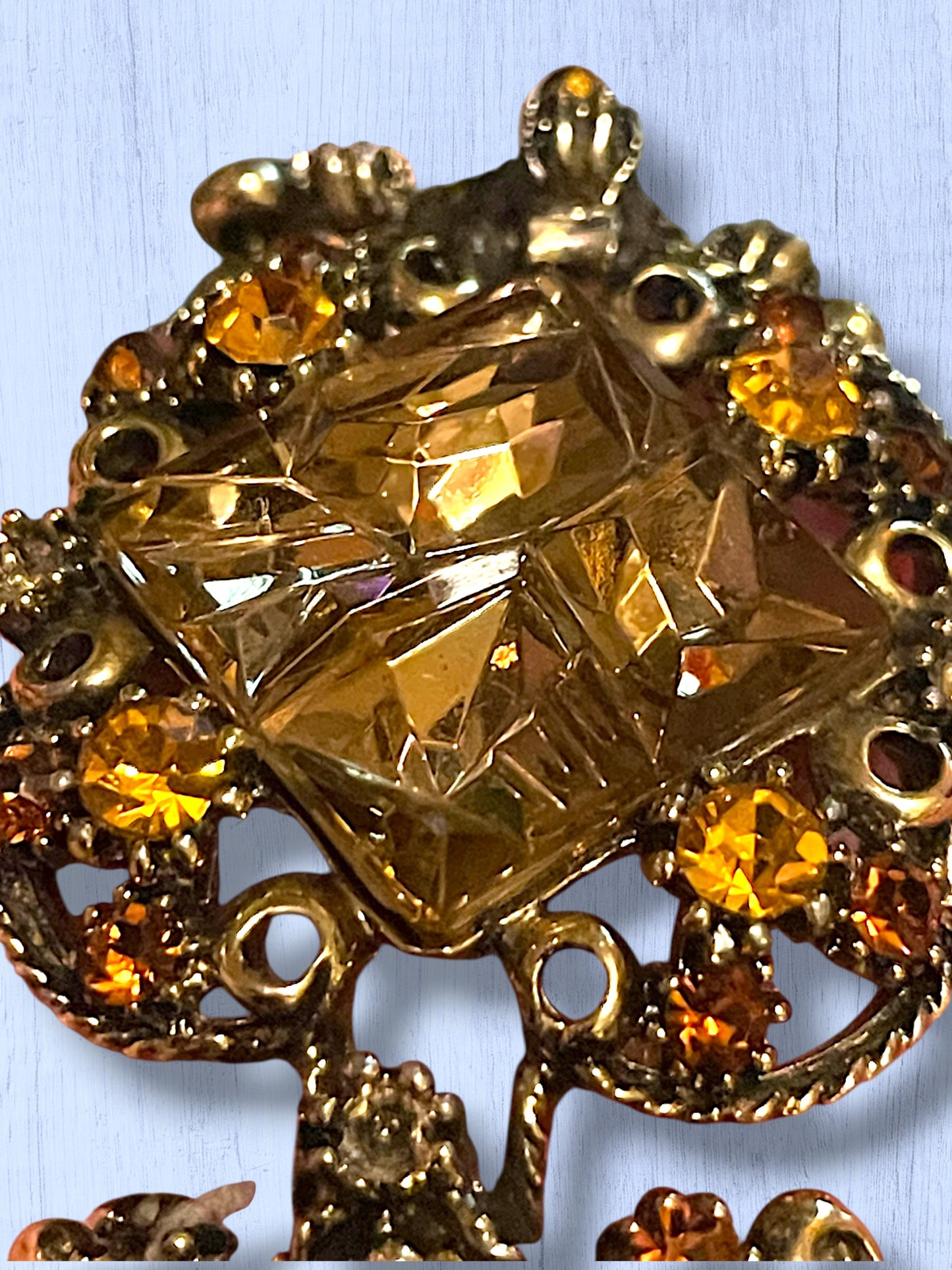 Incredible Vintage Chunky Faceted Amber & Topaz Crystal Designer Bracelet