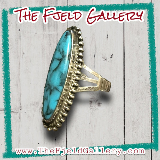 Turquoise & Sterling Silver Long Finger Ring