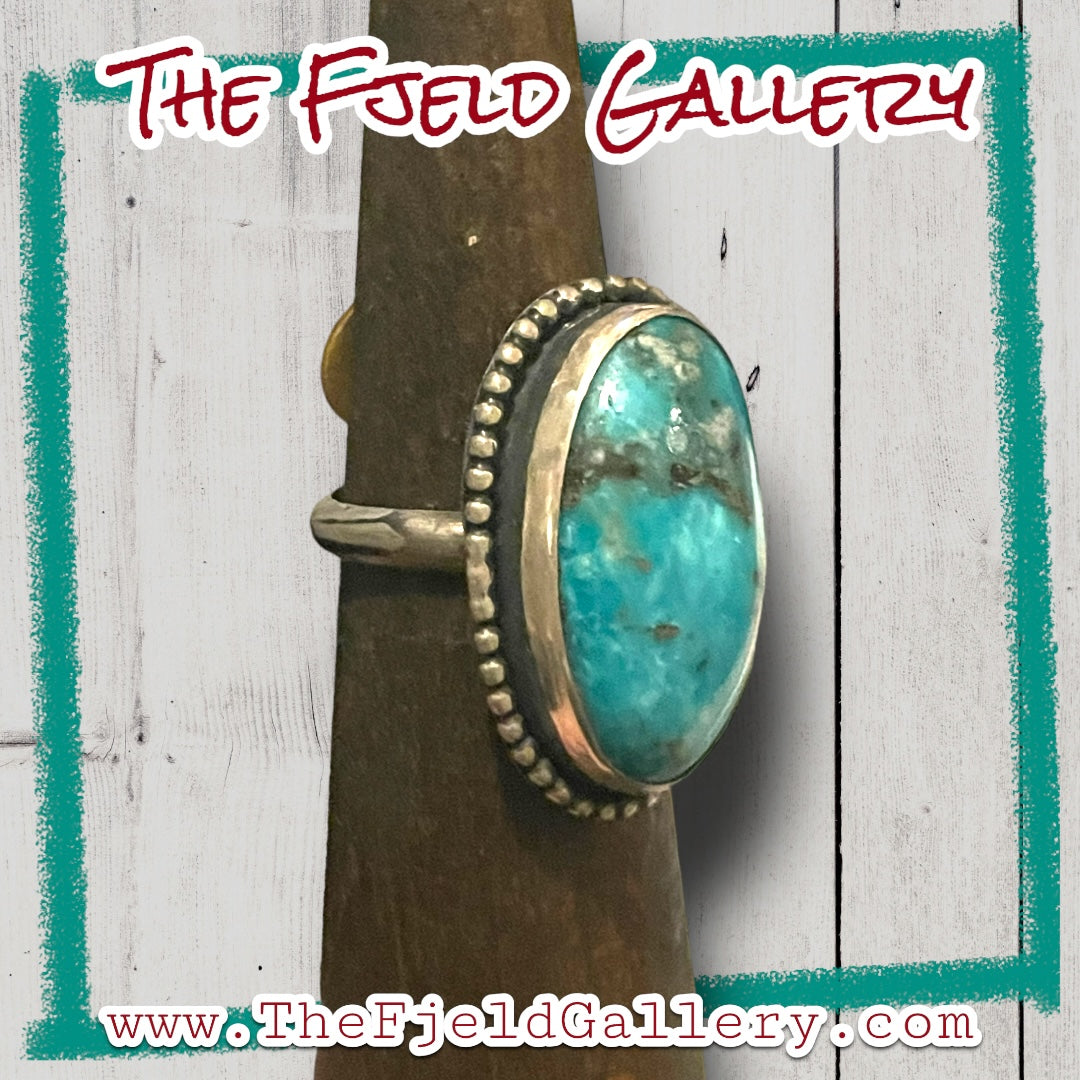 Huge Turquoise Cabochon Bezel Set in Sterling Silver Handmade Ring