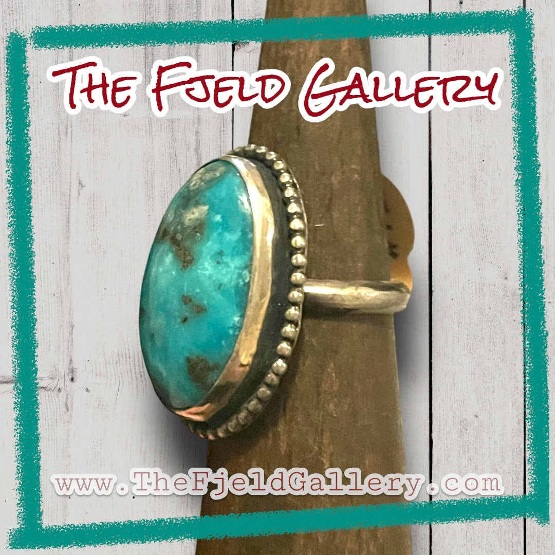 Huge Turquoise Cabochon Bezel Set in Sterling Silver Handmade Ring