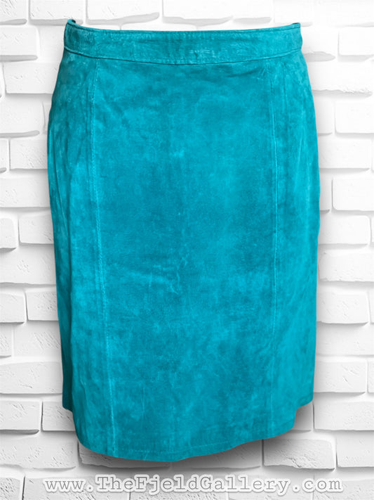 Vintage 1980’s Teal Blue Suede Leather Pencil Mini Skirt