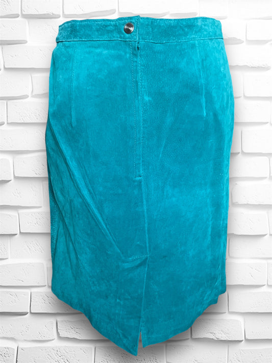 Vintage 1980’s Teal Blue Suede Leather Pencil Mini Skirt