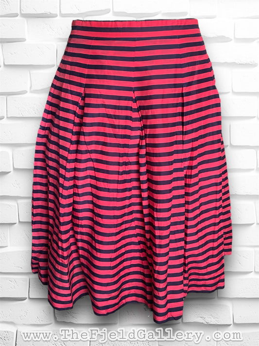 Vintage 1990’s J Crew Red & Black Striped Silk Full Midi Skirt