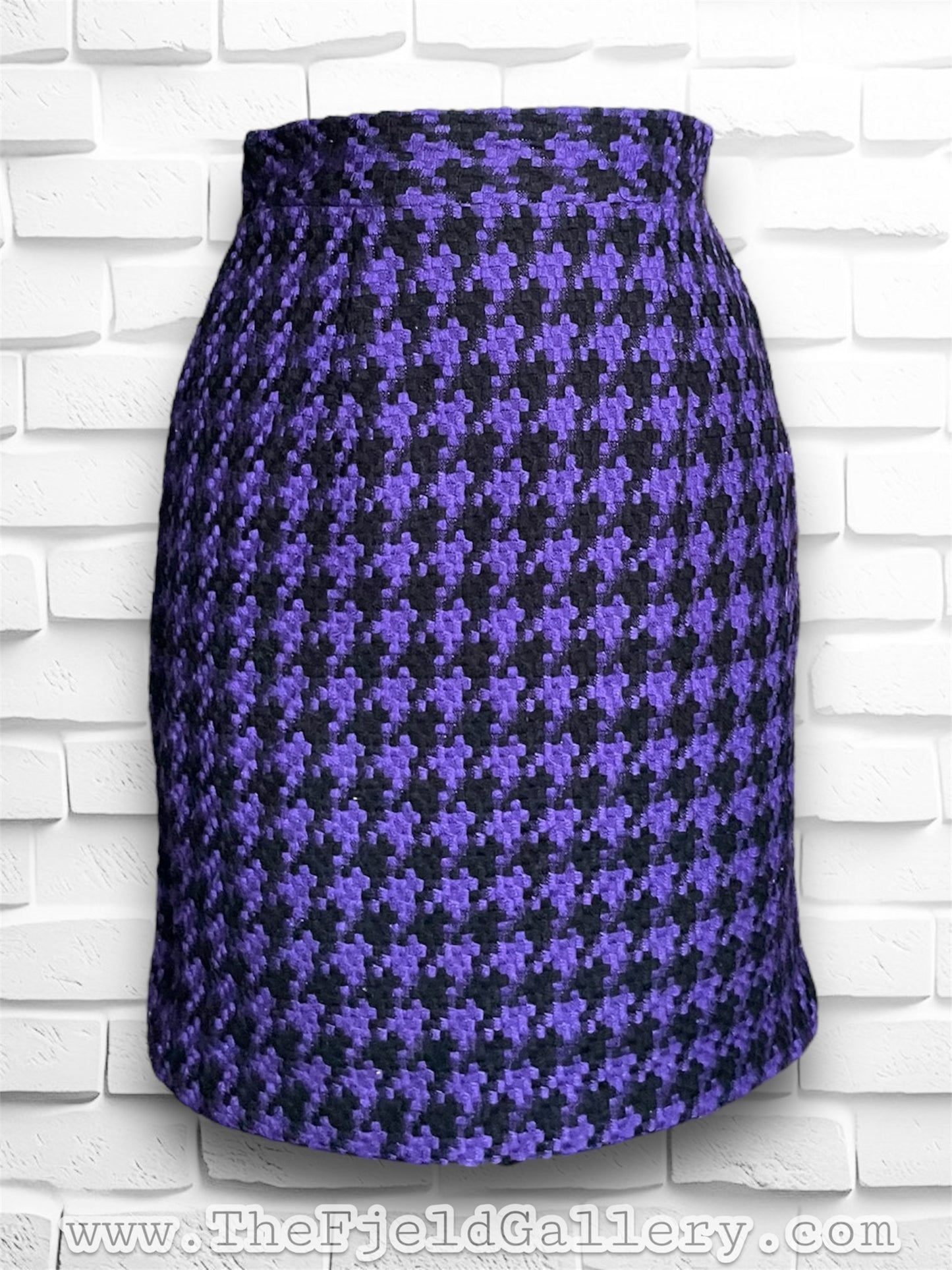 Vintage Purple & Black Houndstooth Wool Mini Pencil Skirt