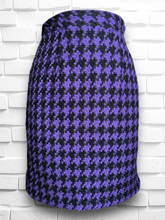 Vintage Purple & Black Houndstooth Wool Mini Pencil Skirt