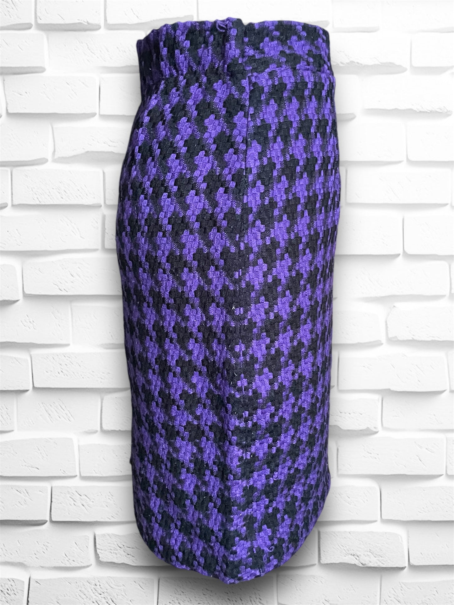 Vintage Purple & Black Houndstooth Wool Mini Pencil Skirt