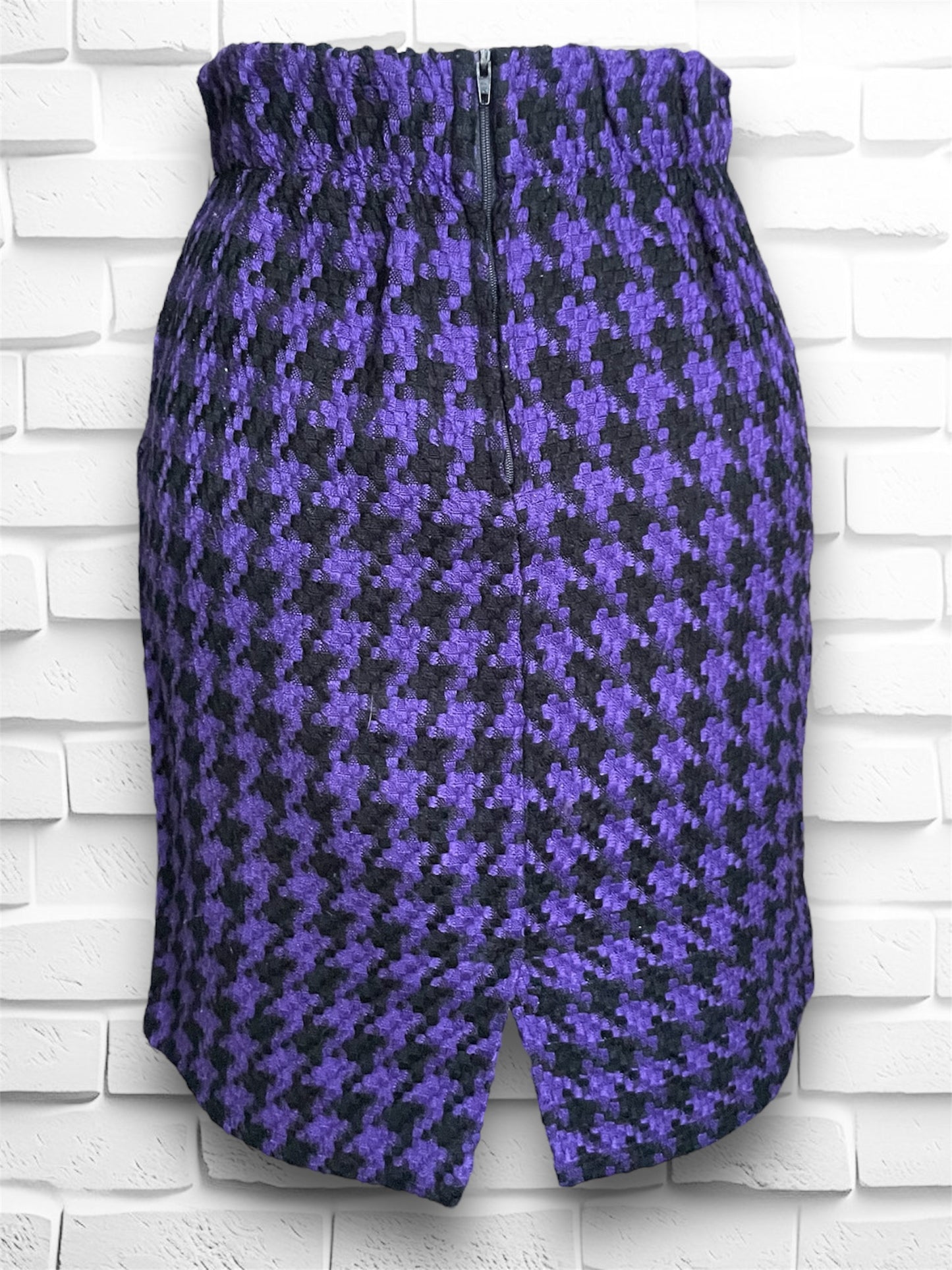 Vintage Purple & Black Houndstooth Wool Mini Pencil Skirt