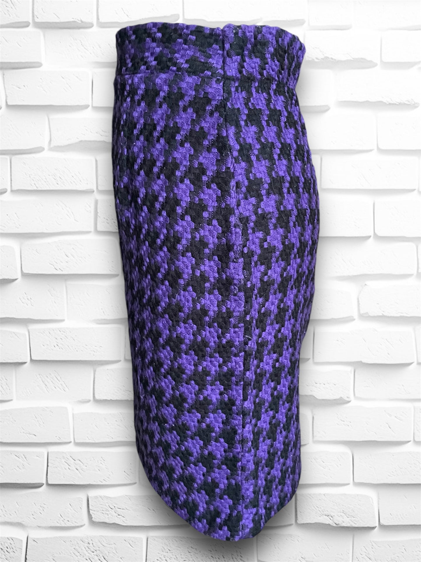 Vintage Purple & Black Houndstooth Wool Mini Pencil Skirt