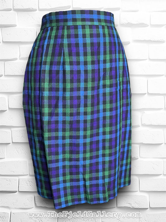 Vintage 1990’s Purple, Blue, Green & Black Plaid Pencil Skirt