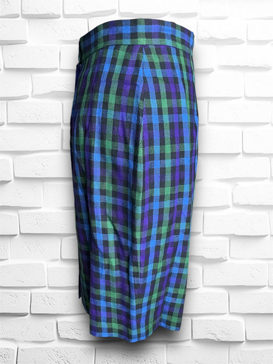 Vintage 1990’s Purple, Blue, Green & Black Plaid Pencil Skirt