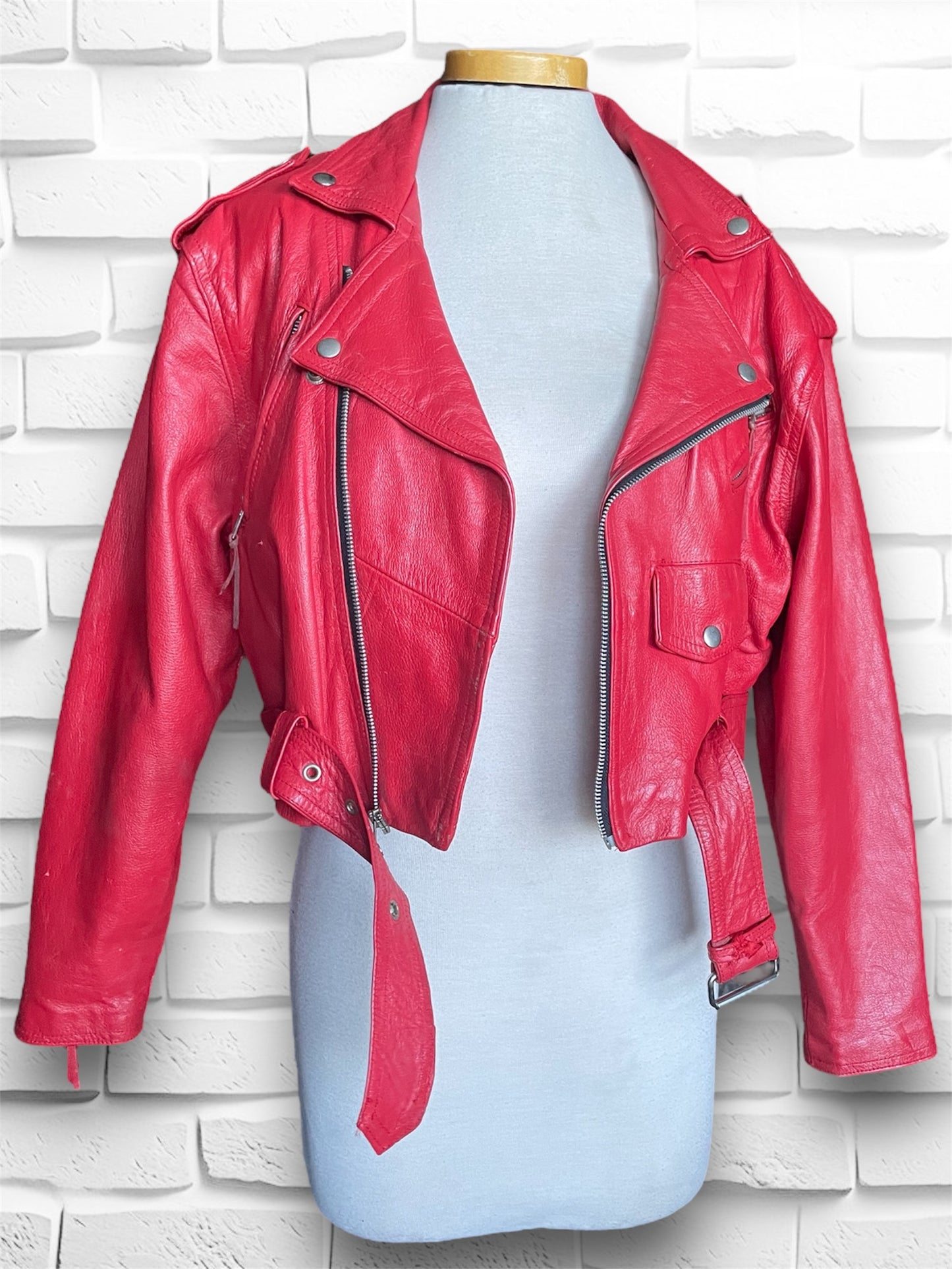 Vintage 1990’s Red Leather Motorcycle Jacket