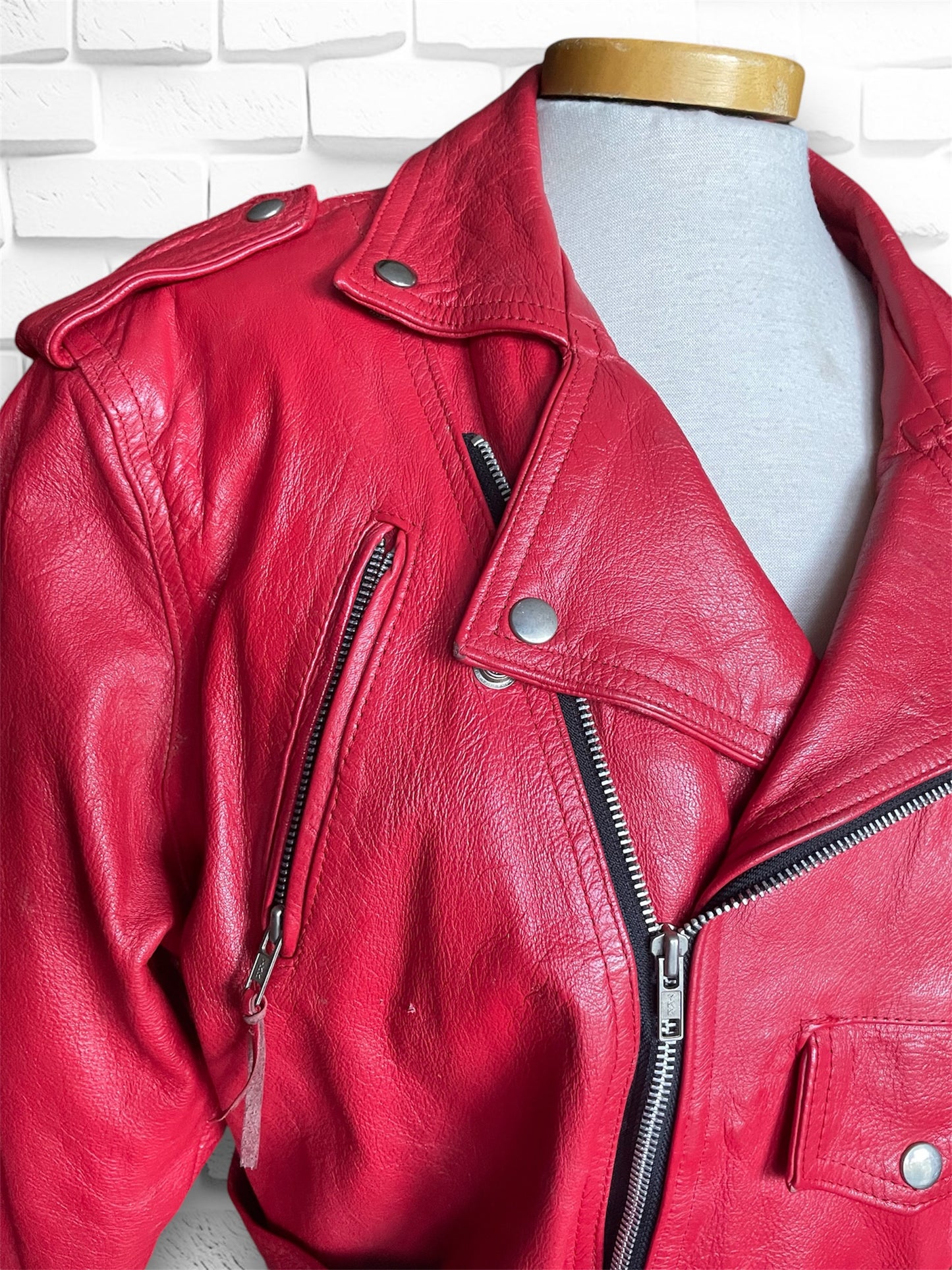 Vintage 1990’s Red Leather Motorcycle Jacket