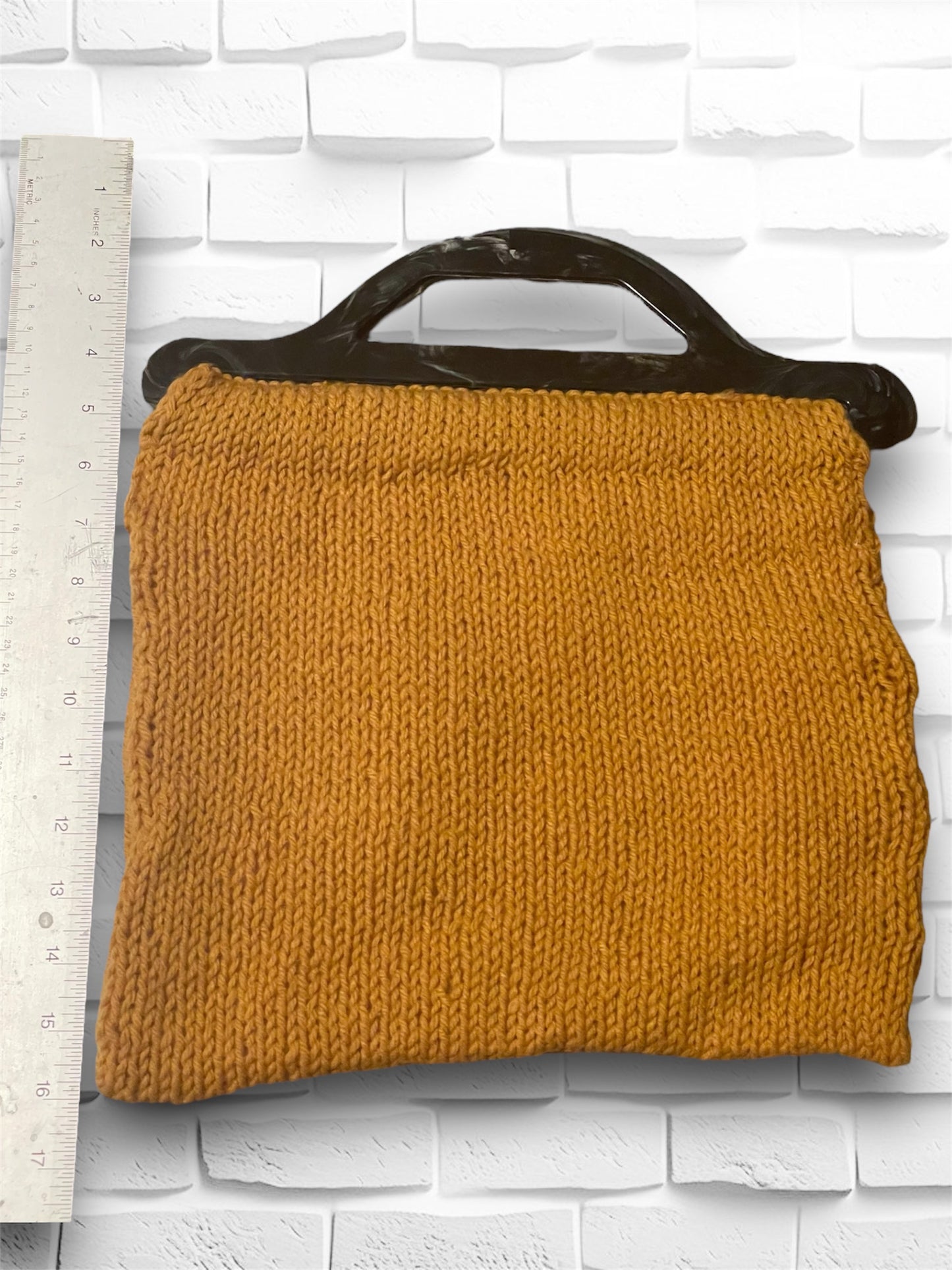 Vintage 1970’s Mustard Knit Plastic Handle Handbag