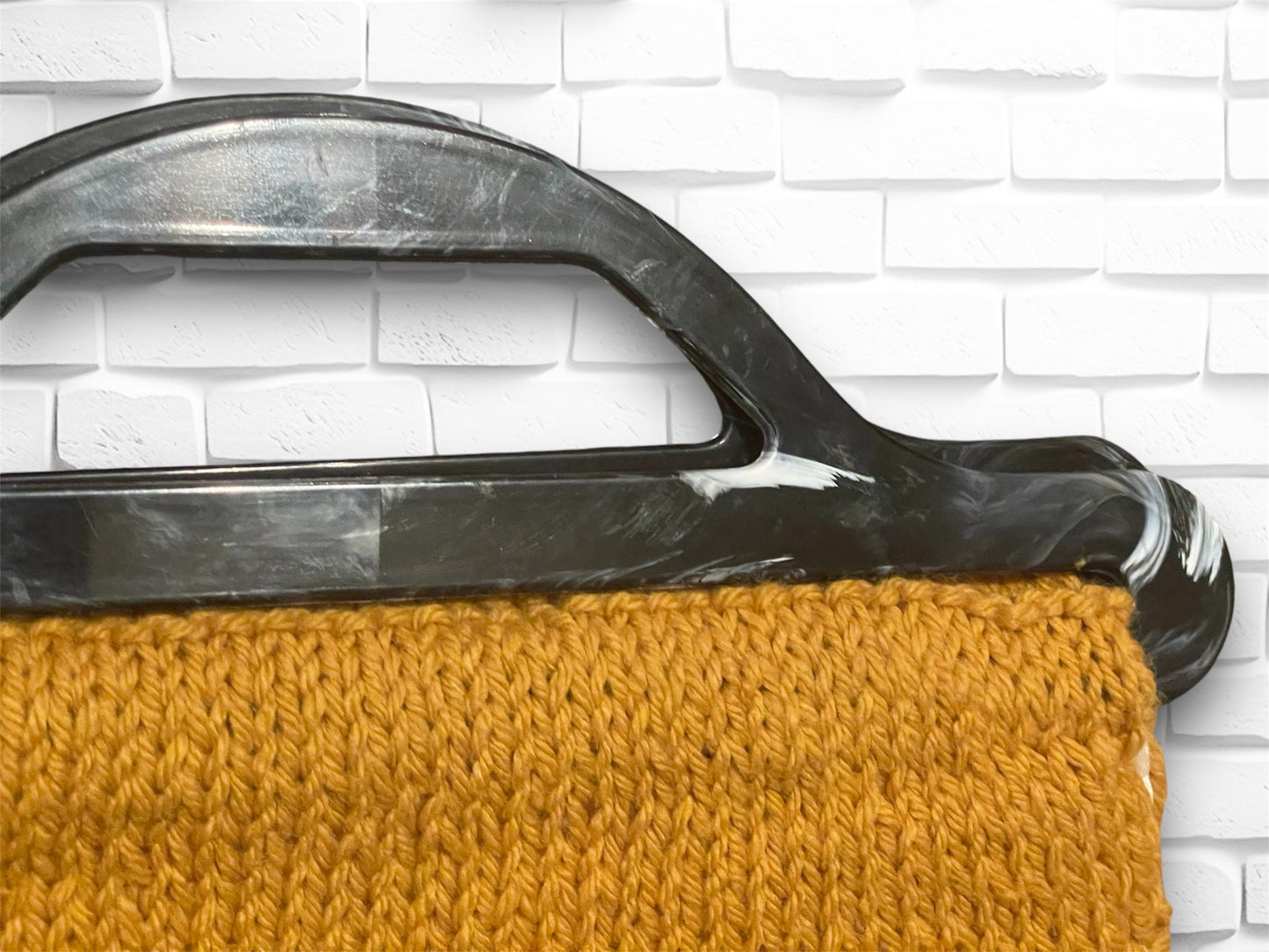 Vintage 1970’s Mustard Knit Plastic Handle Handbag