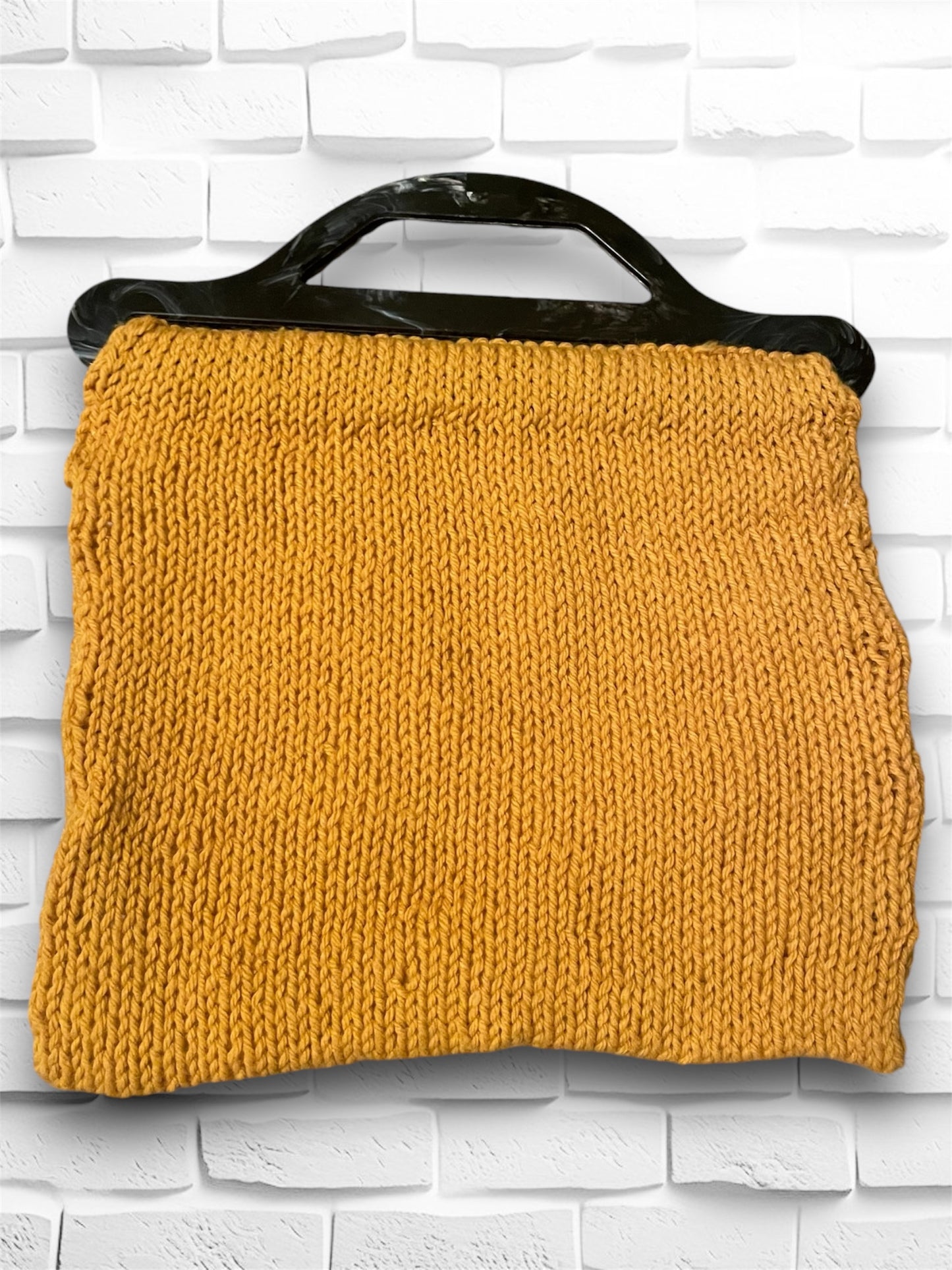 Vintage 1970’s Mustard Knit Plastic Handle Handbag