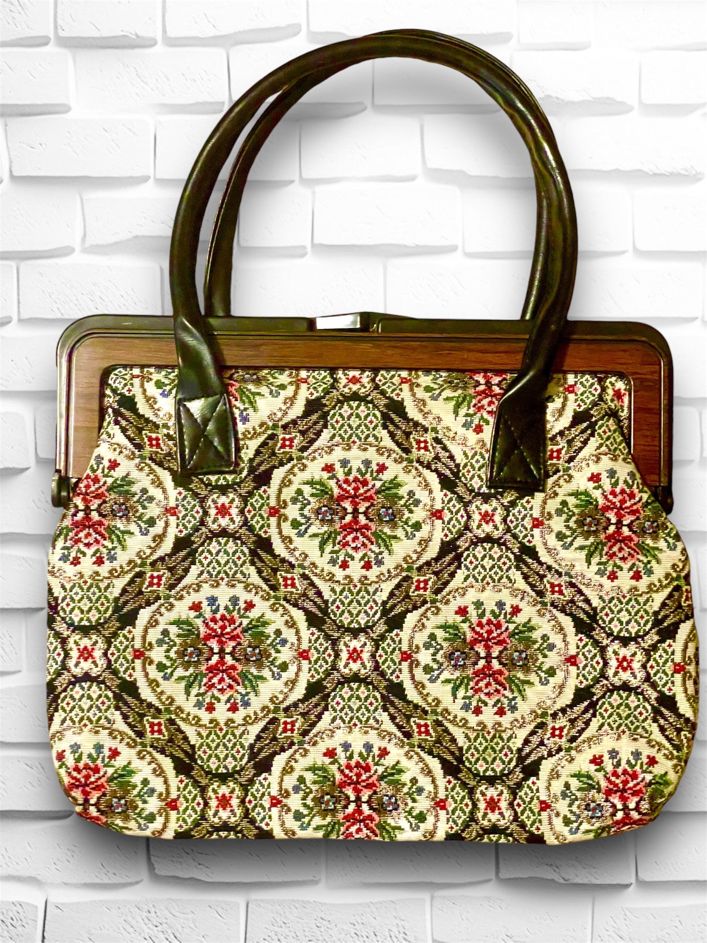 Vintage Floral Gold Carpet Bag Purse Handbag