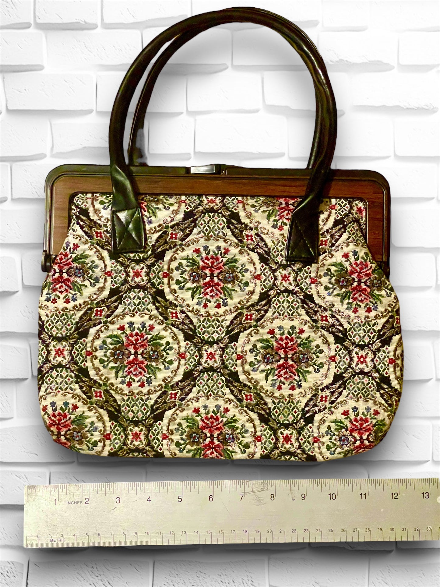 Vintage Floral Gold Carpet Bag Purse Handbag