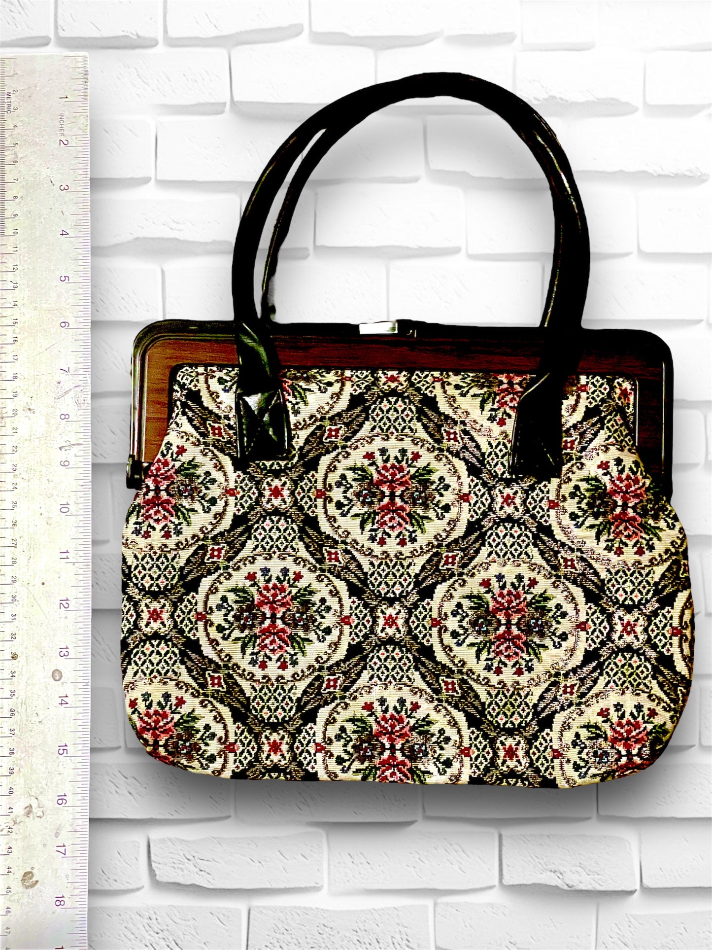 Vintage Floral Gold Carpet Bag Purse Handbag