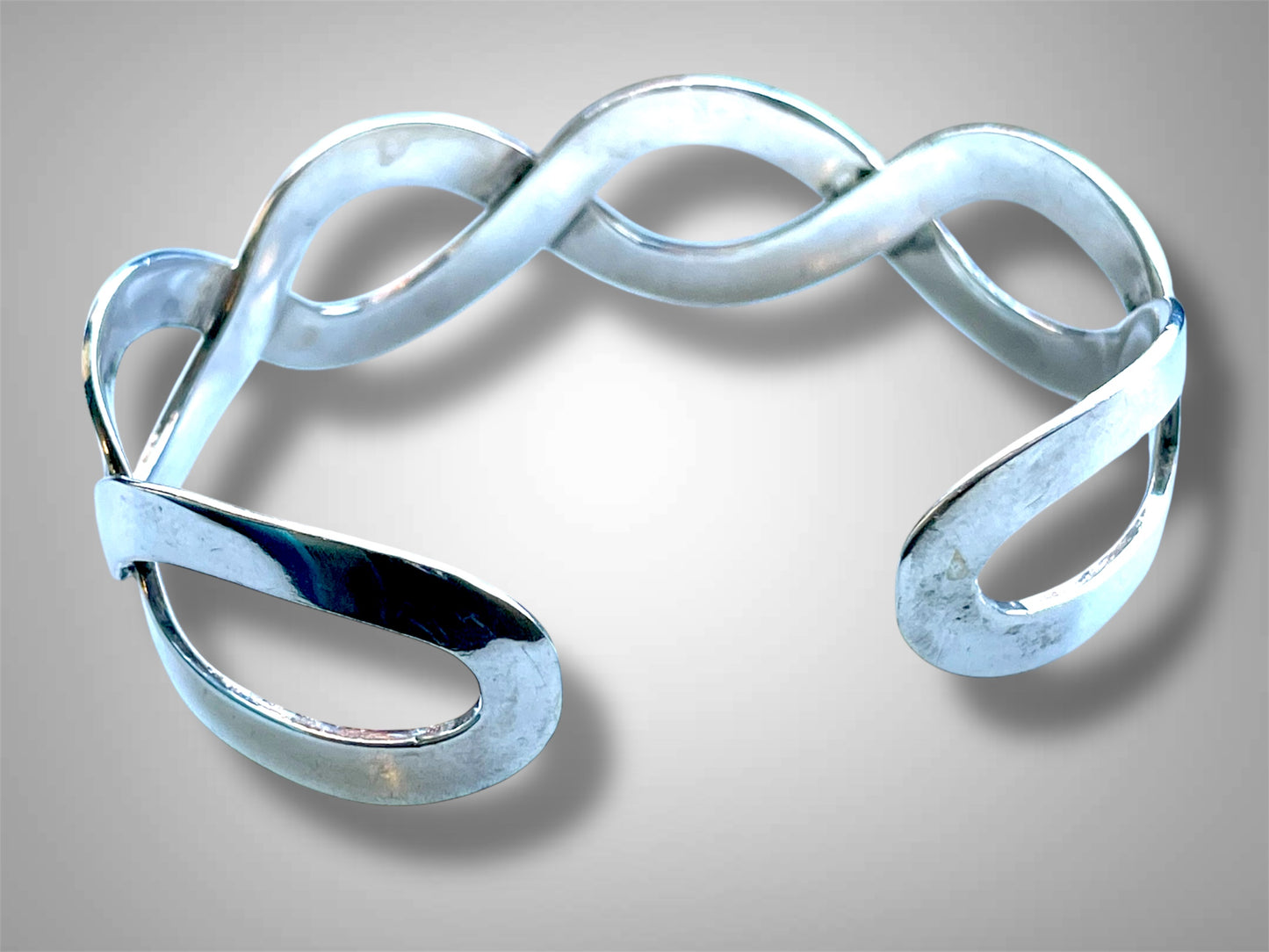 Vintage Minimalist Infinity DNA Spiral Solid Sterling Silver Cuff Bracelet