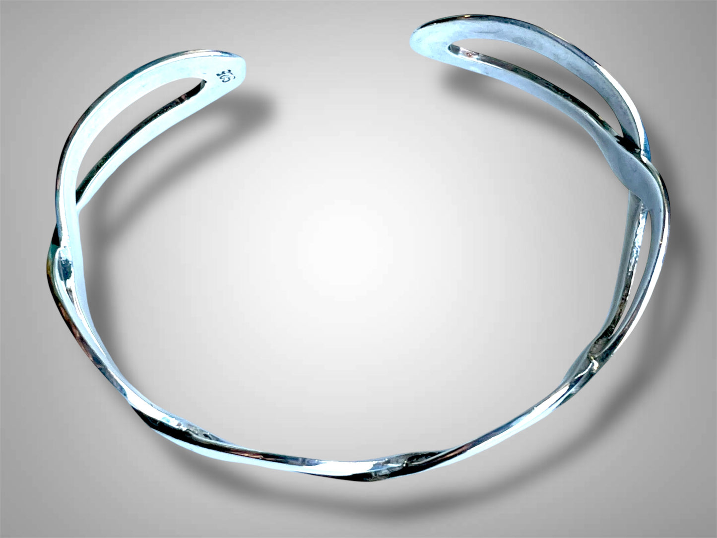 Vintage Minimalist Infinity DNA Spiral Solid Sterling Silver Cuff Bracelet