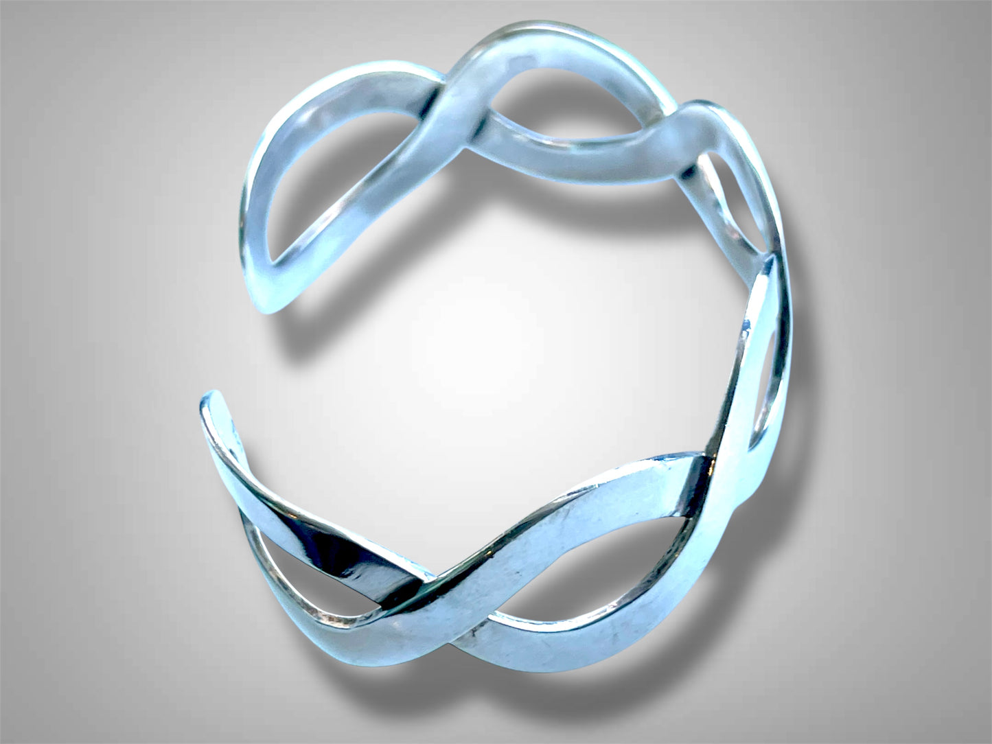 Vintage Minimalist Infinity DNA Spiral Solid Sterling Silver Cuff Bracelet