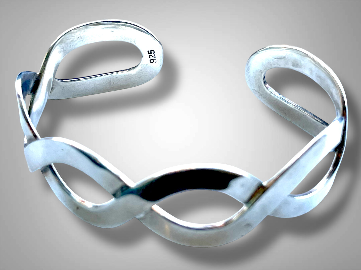 Vintage Minimalist Infinity DNA Spiral Solid Sterling Silver Cuff Bracelet