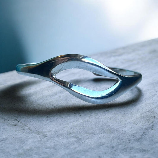 Vintage Solid Sterling Silver Minimalist Abstract Geometric Cuff Bracelet