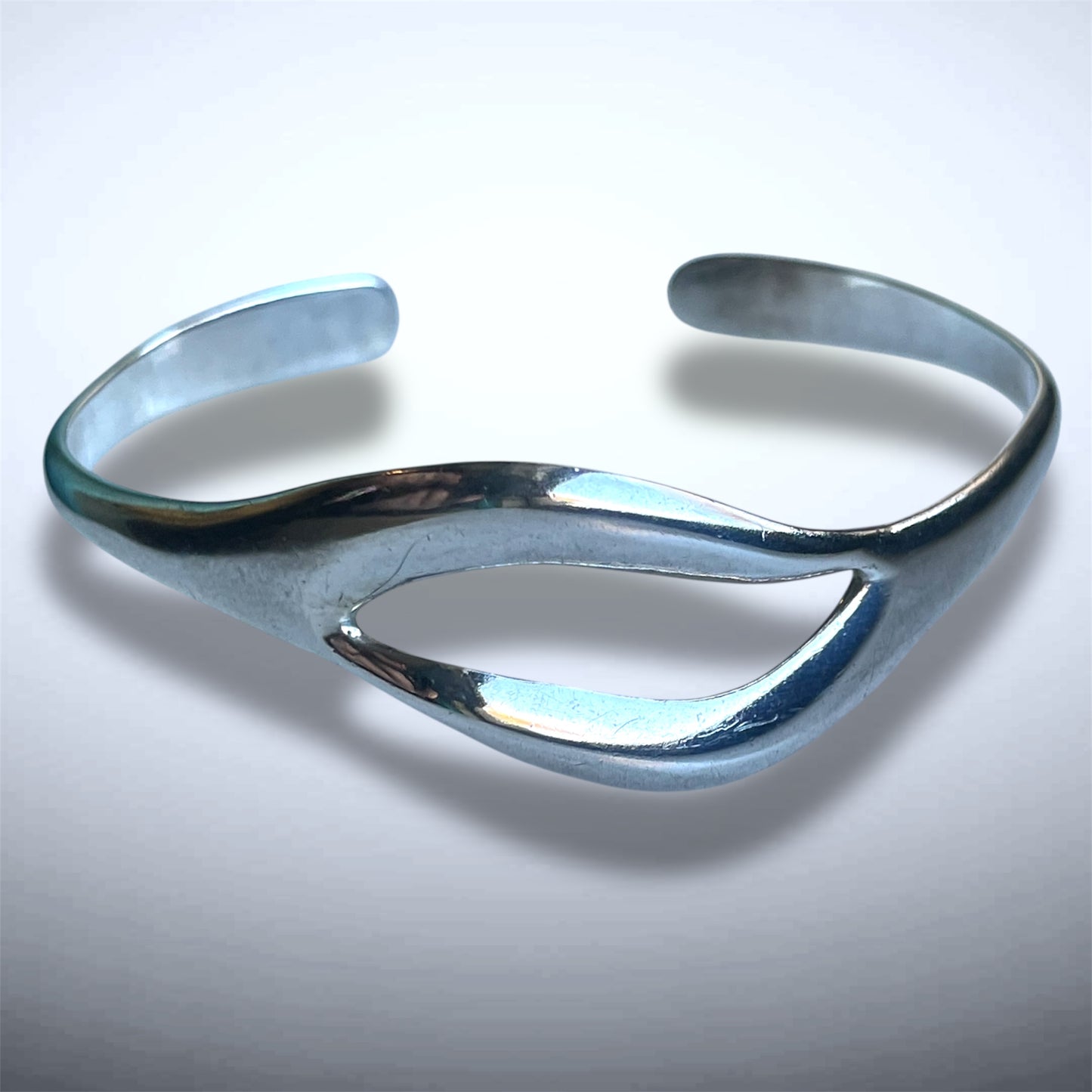 Vintage Solid Sterling Silver Minimalist Abstract Geometric Cuff Bracelet