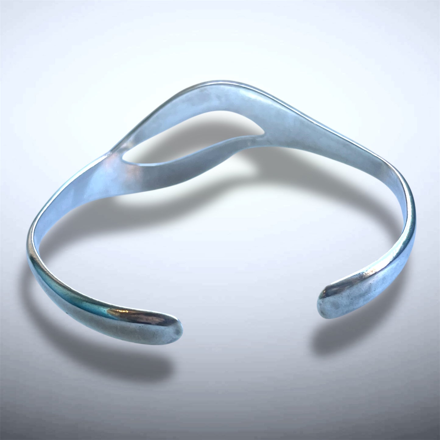 Vintage Solid Sterling Silver Minimalist Abstract Geometric Cuff Bracelet