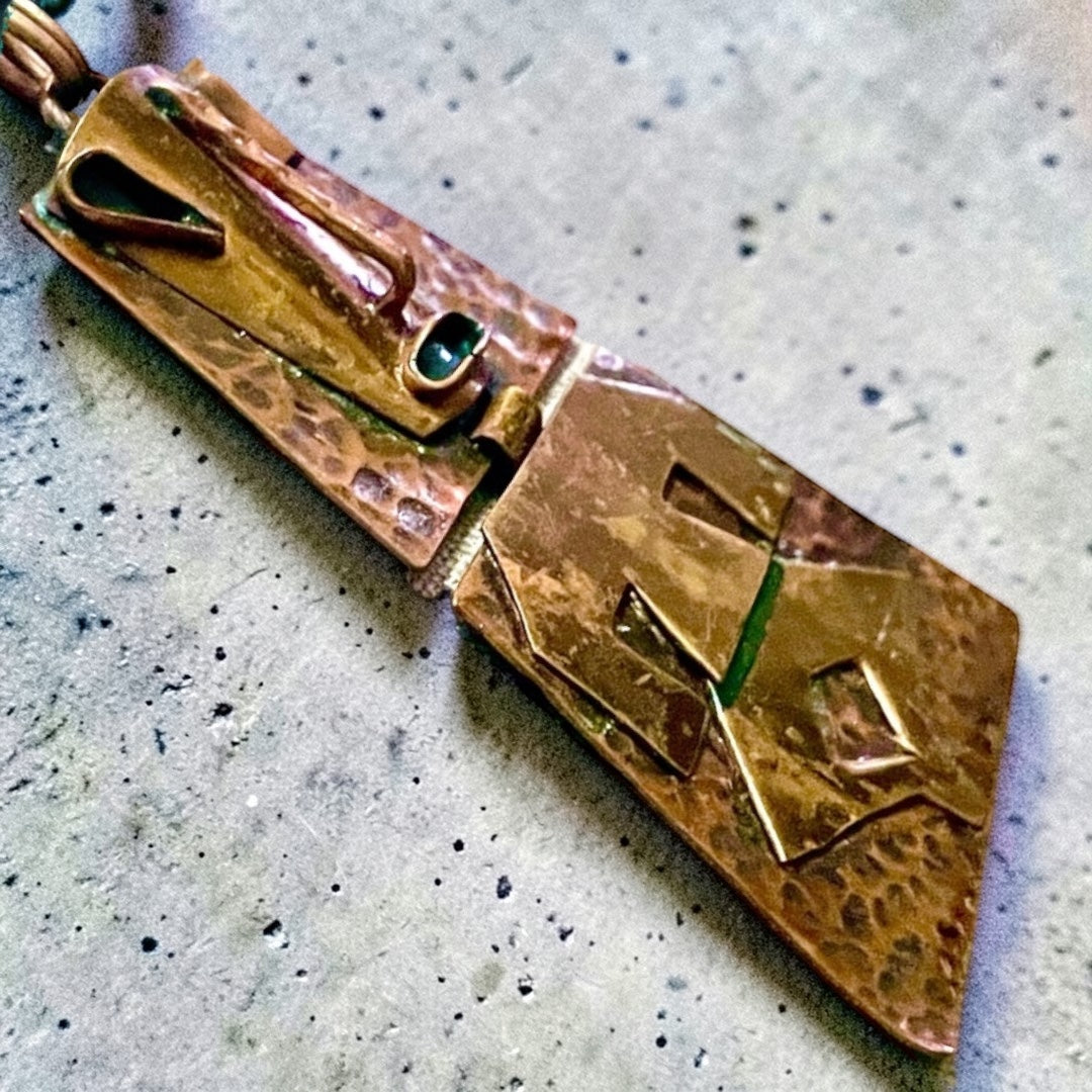 Vintage Brass & Copper Rebejas Designer Person Figural Mask Necklace