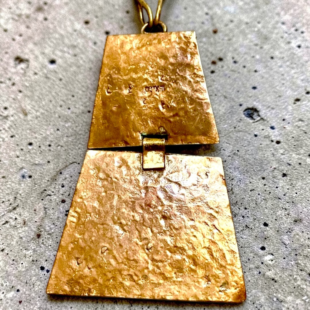 Vintage Brass & Copper Rebejas Designer Person Figural Mask Necklace