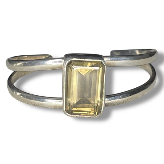 Vintage Sterling Silver Smokey Citrine Cuff Bracelet