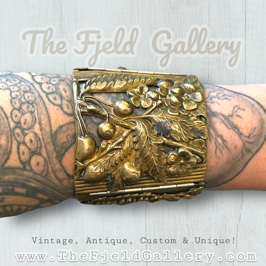 Antique Brass Repoussé Huge Hinged Arm Cuff Bracelet