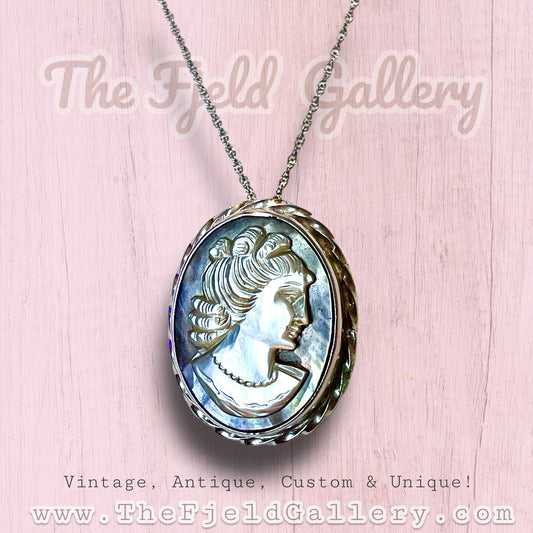 Vintage Sorrento Sterling Silver Abalone Cameo Necklace