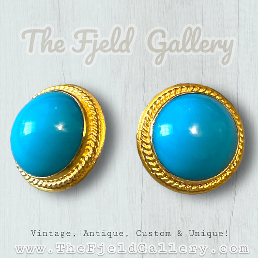 22 Karat Gold Set Turquoise Earrings